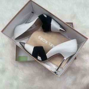 Michael Kors Black and White Heels with Silver Accents